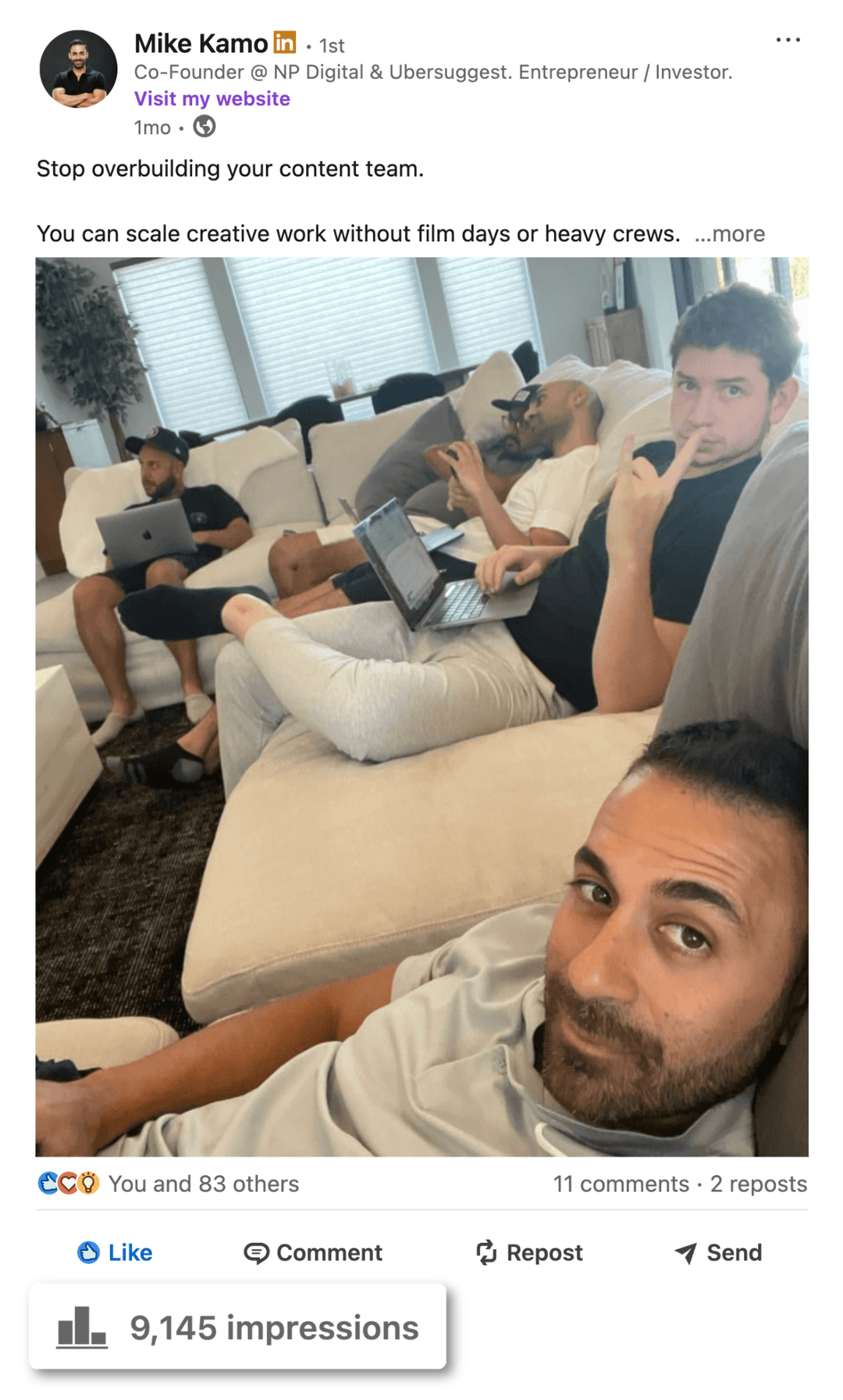 LinkedIn post created in 2 minutes using Authority AI