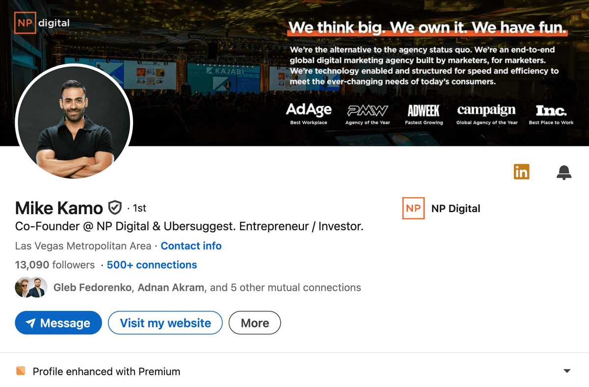 Mike Kamo LinkedIn Profile - Co-founder of NP Digital with 13K+ followers